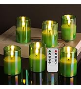 Girimax Green Christmas Flameless Votive Candles with Remote Batteries, Glass Flickering LED Batt...