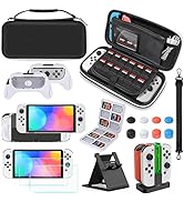 YUANHOT Accessories Bundle Compatible with Switch OLED Incuding Carrying Storage Case, Charging D...