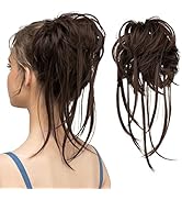CJL HAIR Messy Bun Hair Piece Curly Hair Bun Extensions with Straight Tails Hair Scrunchies Ponyt...