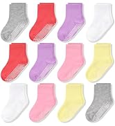 SkiBeaut Toddlers Girls Crew Socks Anti Skid Slip Gripper Kid Socks Mid Calf Socks with Grips for...