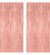 ZATAYE 2 Pack Rose Gold Decorations, 3.28 FT x 7.05 FT Rose Gold Fringe Curtains, Metallic Photo ...