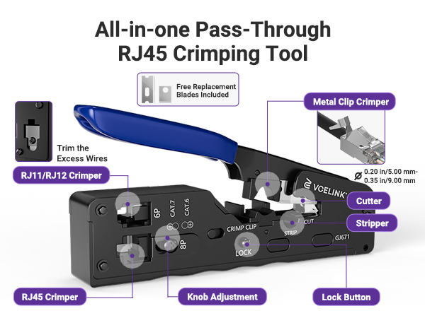 ALL IN ONE Pass through RJ45 crimping tool