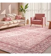 OPPODREAM Vintage Pink Area Rugs 5x7, 5 x 7 Retro Washable Rug Non Slip, Low-Pile Faux Wool Carpe...