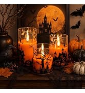 Homemory Halloween Flameless Candles, Glass Shell, Remote Timer, Set of 3 | Halloween Decor, Oran...