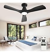 Depuley 42-Inch Ceiling Fans with Lights: Black 3 Blade Flush Mount Low Profile Ceiling Fan for B...