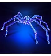 Giant Spider Outdoor Halloween Decorations,47" Pre-lit Prismatic Iridescent Spider Decor with 150...