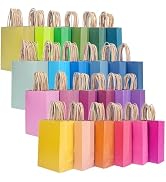 qiqee 24Pcs Small Gift Paper Bag with Handles Bulk - 8.3"x6"x3. 15" Rainbow Party Bags - Mulit Color