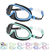 Vvinca 2 Pcs Kids-Swim-Goggles with Nose Cover, Swimming Diving Mask Wide View Anti Fog UV Anti S...