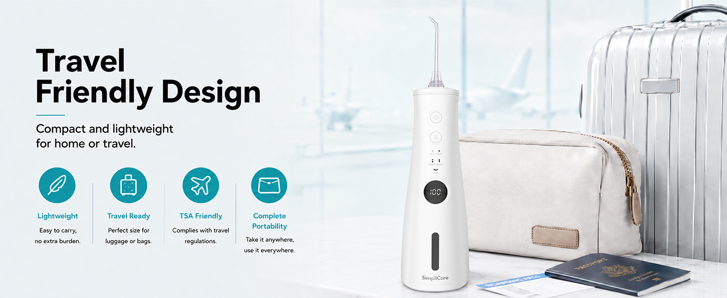 SimpliCare F5039 cordless water flosser with 8 tips for daily oral care