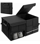 Dntorx Car Trunk Organizer With Lid, 60L Foldable Storage Box, Black | 600D Oxford Cloth, Removab...