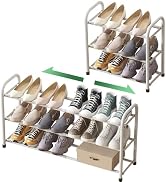 kiplant White Shoe Rack for Closet, 3-Tier Expandable Shoe Organizer for Closet, Metal Adjustable...
