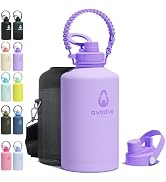 avodvo 1 Gallon Water Bottle with 2 Lids (2-in-1 Straw & Spout Lid, Magnetic Lid), Insulated Wate...