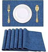 Homaxy Cloths Placemats for Dining Table Set of 6, Heat Resistant Washable Cotton Linen Blend Tab...