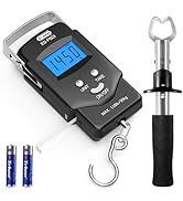 Dr.meter PS01 Fishing Scale with Fish Lip Gripper - 110lb/50kg Backlit LCD Display Digital Scale ...
