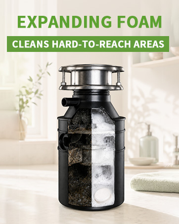 xpanding foam cleans hard-to-reach areas inside a garbage disposal