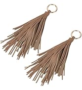 CALFOVERA 2PCS Women PU Leather Tassel Pendant Keychian 2 Colors Circle Car Key Rings Holder Leat...