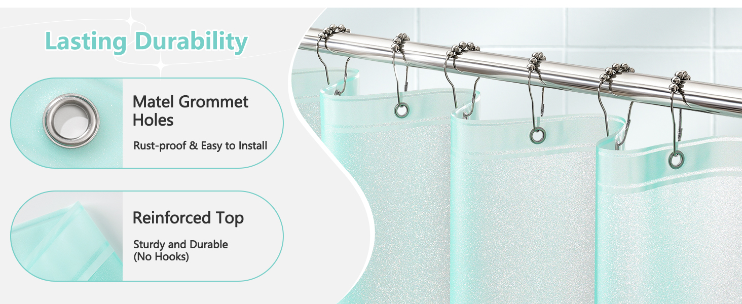 Seenus Aqua Waterproof Plastic PEVA Sparkle Frosted Shower Curtain Liner with Weighted Magnets