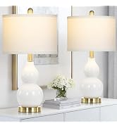 luxeflow 22" Modern Double Gourd Ceramic Table Lamps Set of 2, White Bedside Lamps for Living Roo...