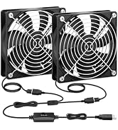 2 Packs AmRunJe 120mm x 25mm USB Cooling Fan 5V Brushless Dual Fan with Speed Controller for Comp...
