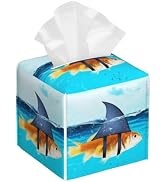 Goldfish Shark Tissue Box Cover,Tissue Box Holder Square with Bottom Belt,Waterproof Leather Orga...