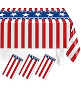 Childom 3 Pack Patriotic Tablecloth 4th of July Decorations,Plastic Disposable Table Cloth 54"x10...