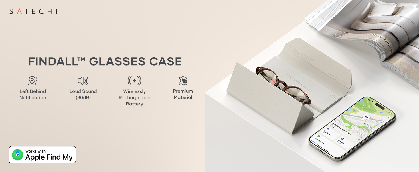 Satechi FindAll Smart Glasses Case with FindMy, Foldable, Portable, Rechargeable, Left-Behind Alerts