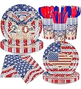 250th Anniversary Patriotic Disposable Dinnerware Set, Serve 24 Guests, 9" Dinner Plates, 7" Dess...