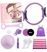 Hoedia 17 PCS Pilates Kit for Women, Pilates Equipment Ring and Ball Set with Resistance Bands, Y...