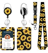 Lanyard ID Badge Holder Sunflower Retractable Badge Reel Card Name Tag Breakaway Heavy Duty Retra...