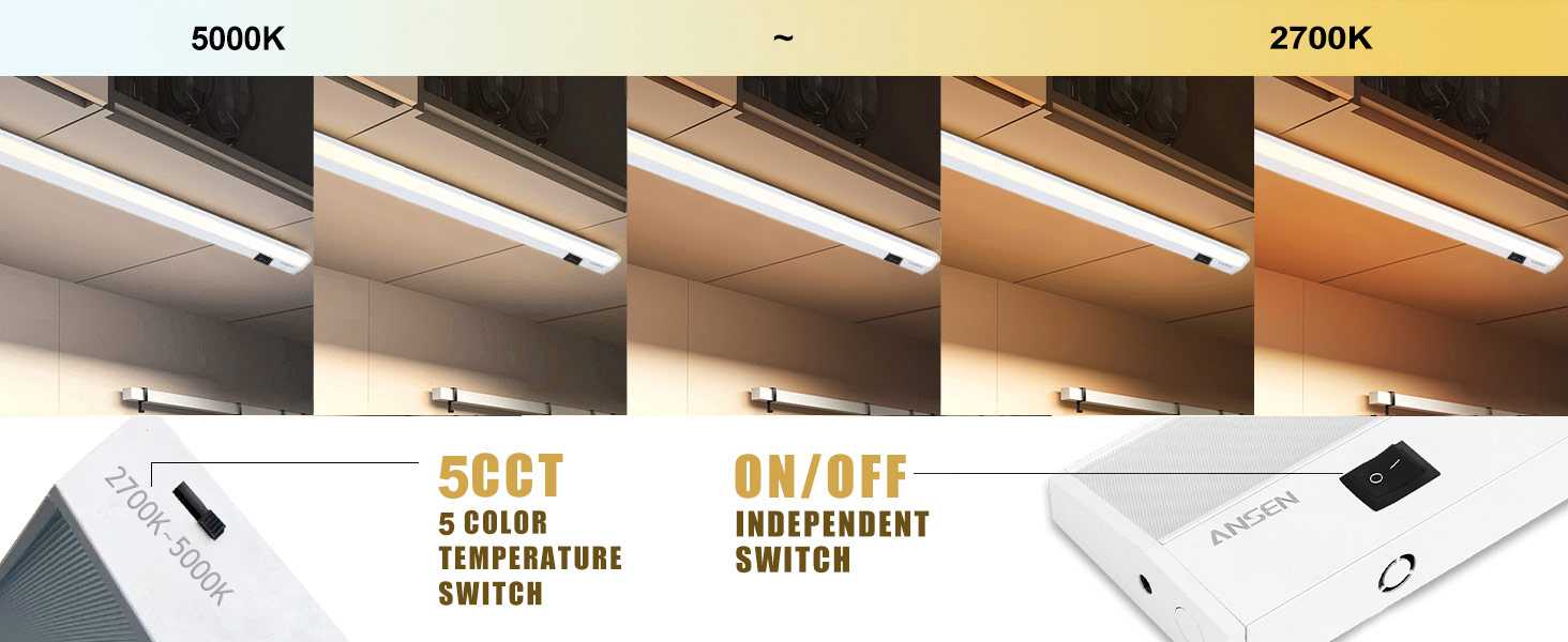 Ansen Hardwired Under Cabinet Lighting, LED Light for Kitchen/Closet,Dimmable, 5CCT