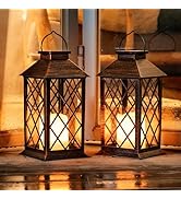 Homemory Solar Lanterns Outdoor Waterproof Hanging with Flickering Flameless Candles, 2 Pack 13''...