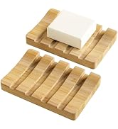 AmazerBath Bamboo Soap Holder, Bamboo Soap Dish, 2 Pack Soap Dishes for Bar Soap, Soap Tray Self ...