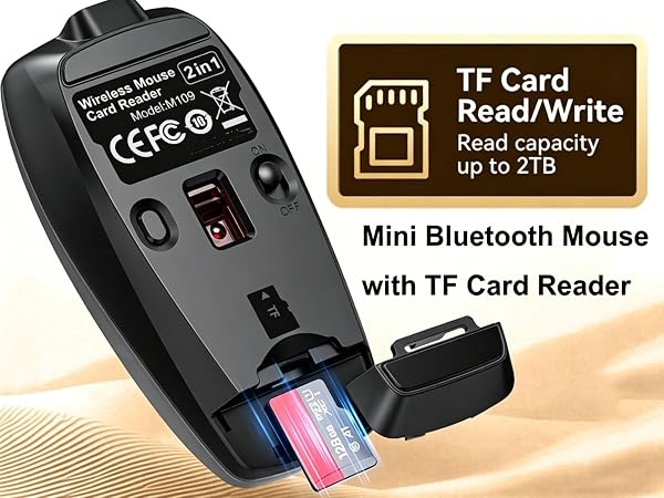 Mini Small Bluetooth Mouse with TF Card Reader Silent Pocket Portable Handheld Tiny Travel Optical