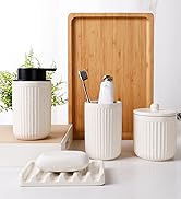 BosilunLife Ceramic Bathroom Accessories Set - Bathroom Counter Soap Set Beige Bathroom Decor Sets