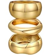 Chunky Gold Bangle Bracelets for Women Trendy 14K Gold Plated Cuff Bracelets Stack, Dainty Gold B...