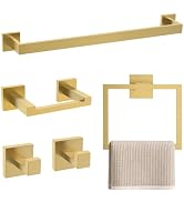TURS Brushed Gold 5-Piece Bathroom Hardware Set Towel Bar Set SUS304 Stainless Steel Towel Racks ...