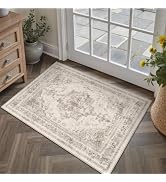 PureCozy Area Rug 2x3 Beige Washable Entryway Vintage Medallion Carpet Non Slip Low Pile Soft Doo...