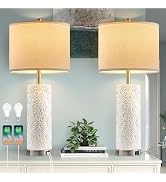 SRJJA 28" White Ceramic Lamps Set of 2, Modern Table Lamps for Living Room End Tables, Touch Lamp...