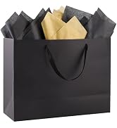 Addblu 3 Pack Extra Large Black Gift Bags with Handles - Includes 9 Tissue Papers, 16x6x12 Inches...