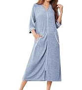Ekouaer Zipper Robes for Women 3/4 Sleeve Bathrobe Lightweight House Coats for Women with Pockets...