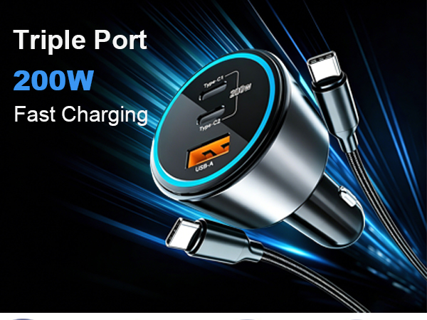 200W triple port car charger