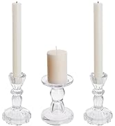 HOBBIESAY 3Pcs 2 Styles Glass Candle Holders Clear Small Candlestick Holder Glass Pillar Candle H...