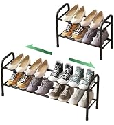 kiplant 2-Tier Shoe Rack for Closet, Expandable Metal Shoe Organizer, Adjustable Shoe Shelf Stora...