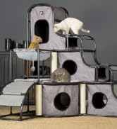 Prevue Pet Products Catville Cat Tower - Multi-Level Indoor Cat Tree with Scratching Posts, Plush