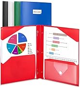 5 Pack 2-Pocket Folder with Prongs, Sooez Plastic Folders with Pockets and Prongs Including Label...