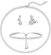 Tatibana Crystal Wedding Jewelry Set, Silver Necklace Earrings Bracelet Crystal Bridal Wedding Je...