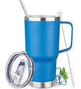 20 oz Tumbler with Handle Stainless Steel Insulated Coffee Mug Tumbler with Lid and Straw Double ...