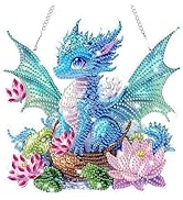 Bowetile Dragon Diamond Art Hanging Kits for Adults Kids, 5D Special Shape Diamond Painting Flowe...