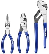 WORKPRO Pliers Set, 3-Piece Plier Tool Set with Soft Handle, 6" Needle Nose, 6" Slip Joint, 8" Gr...