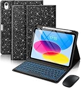 Hamile for iPad A16 Case with Keyboard - Mouse Backlit Wireless Detachable Keyboard Glitter Folio...